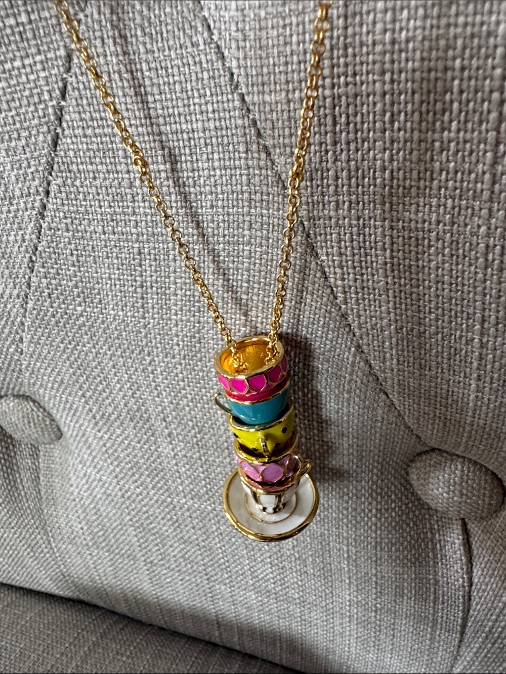 kate spade Gold-Tone Stacked Teacup Necklace with Pink, Blue, Yellow, White - Picture 5 of 6